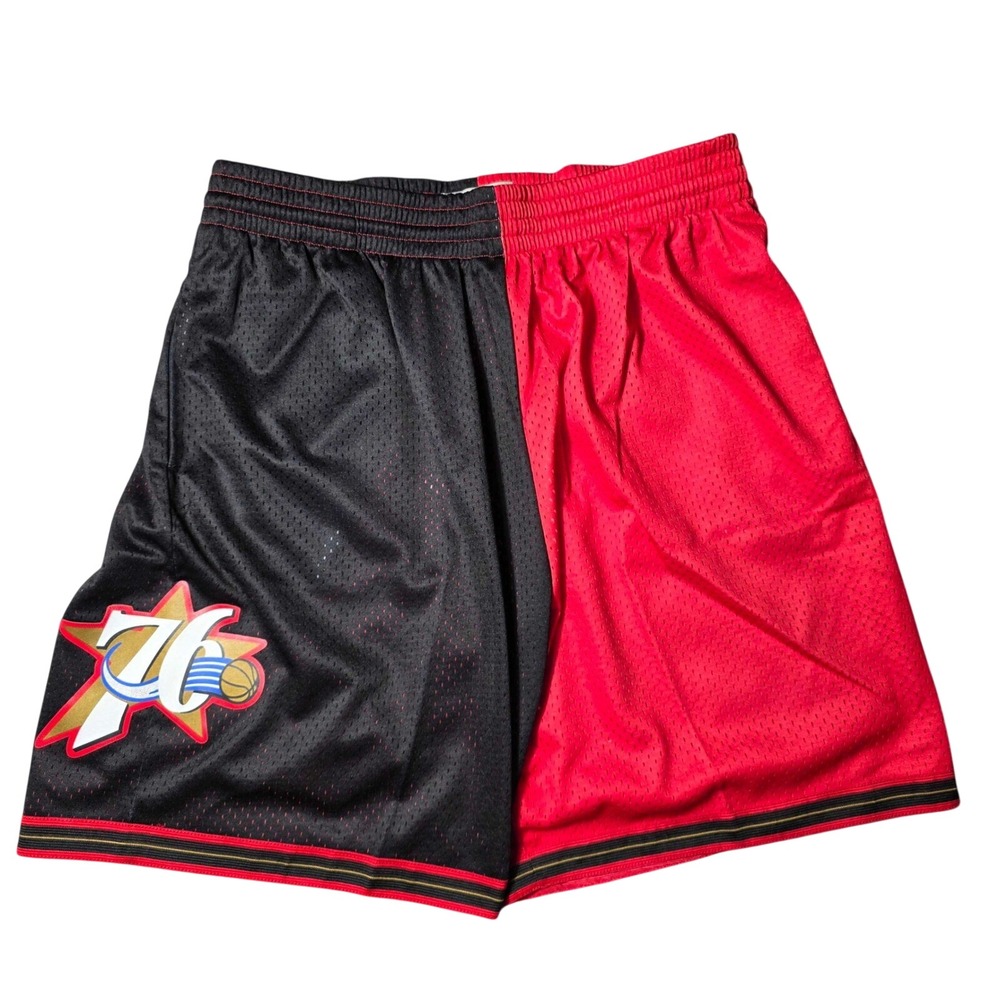 Mitchell & Ness 76ers Hardwood Classics Split Swingman Shorts XL Black Red NWT
